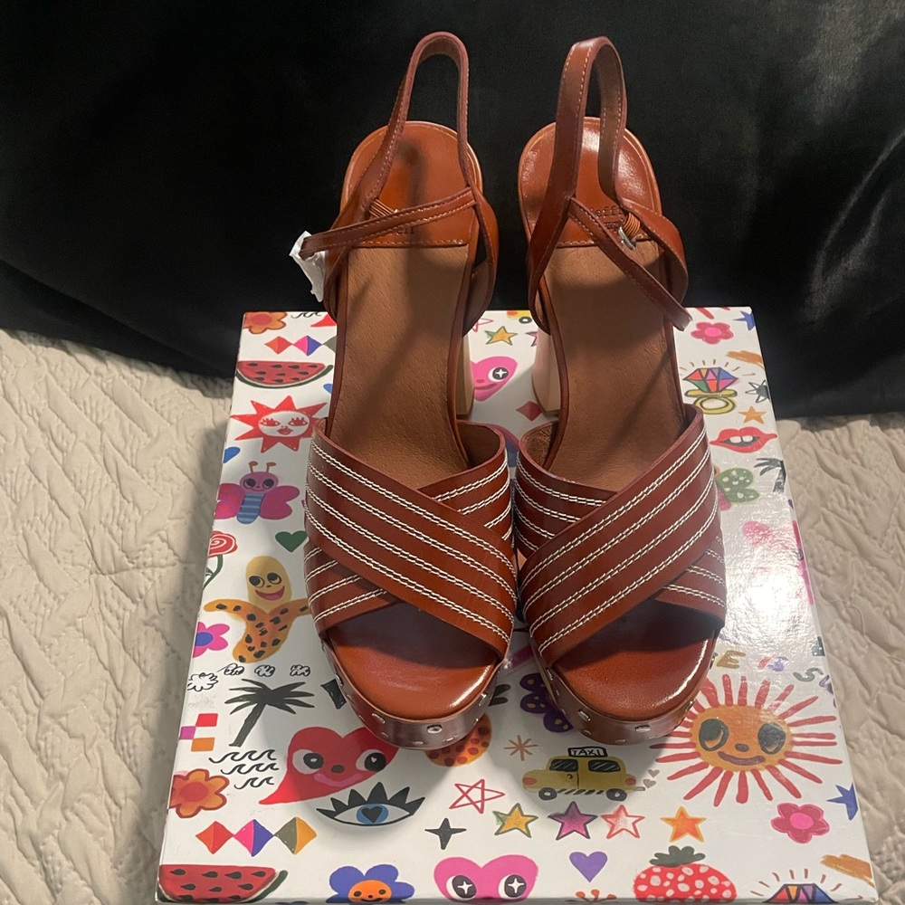 Jeffrey Campbell platform chunky heel criss cross upper leather adjustable strap